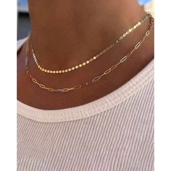 Jordan Dainty Minimalist Layered Paperclip *2* Chains Necklace - Picture 1 of 4